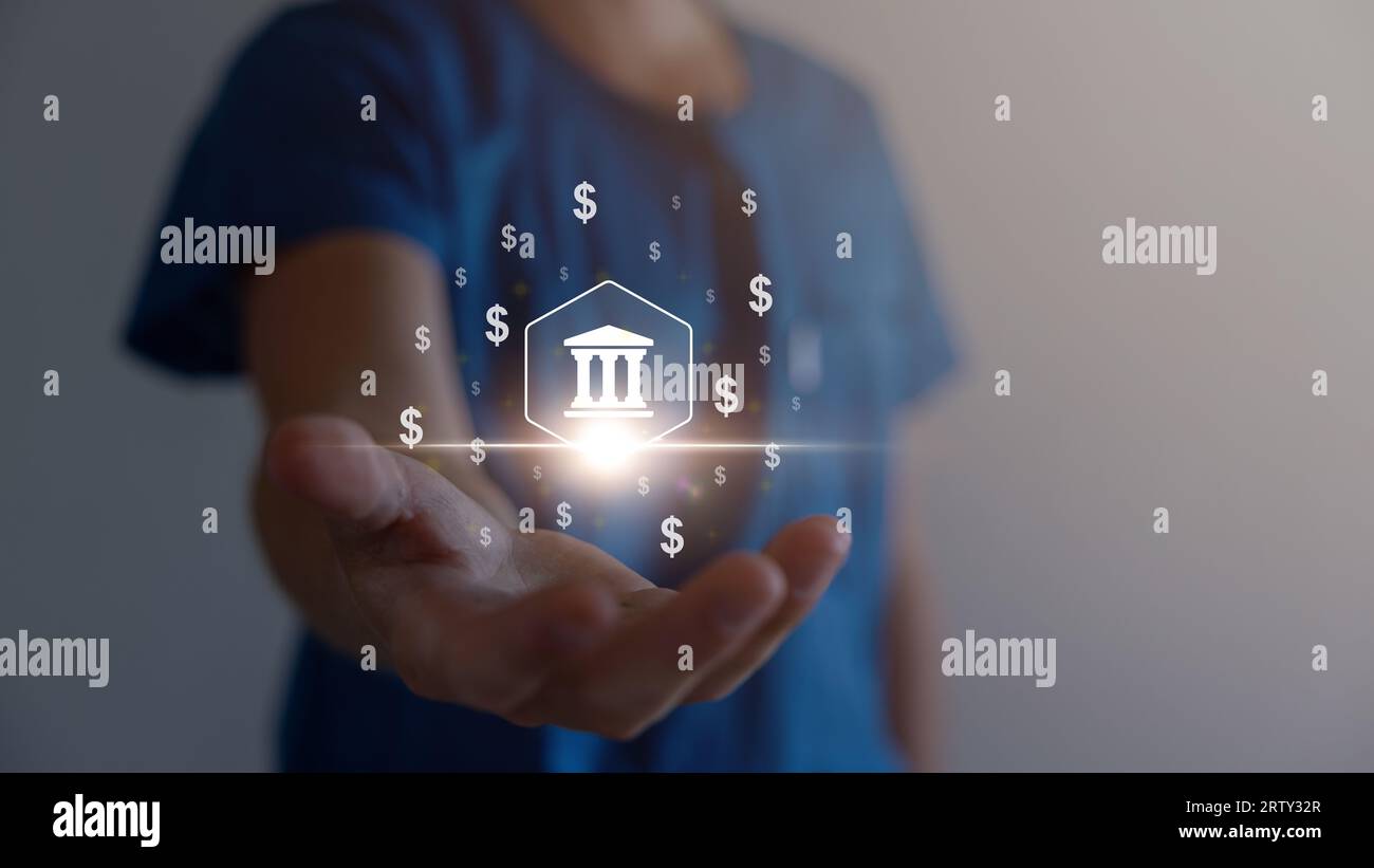 Business-Netzwerk und Verbindungskonzept, Geschäftsmann mit globalem Business-Symbol für Technologie, Daten für Unternehmen im weiteren. Stockfoto