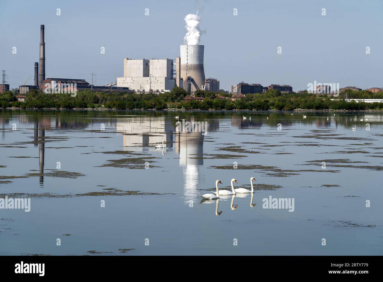 Ökologische Verschmutzung des Thermokraftwerks Stockfoto