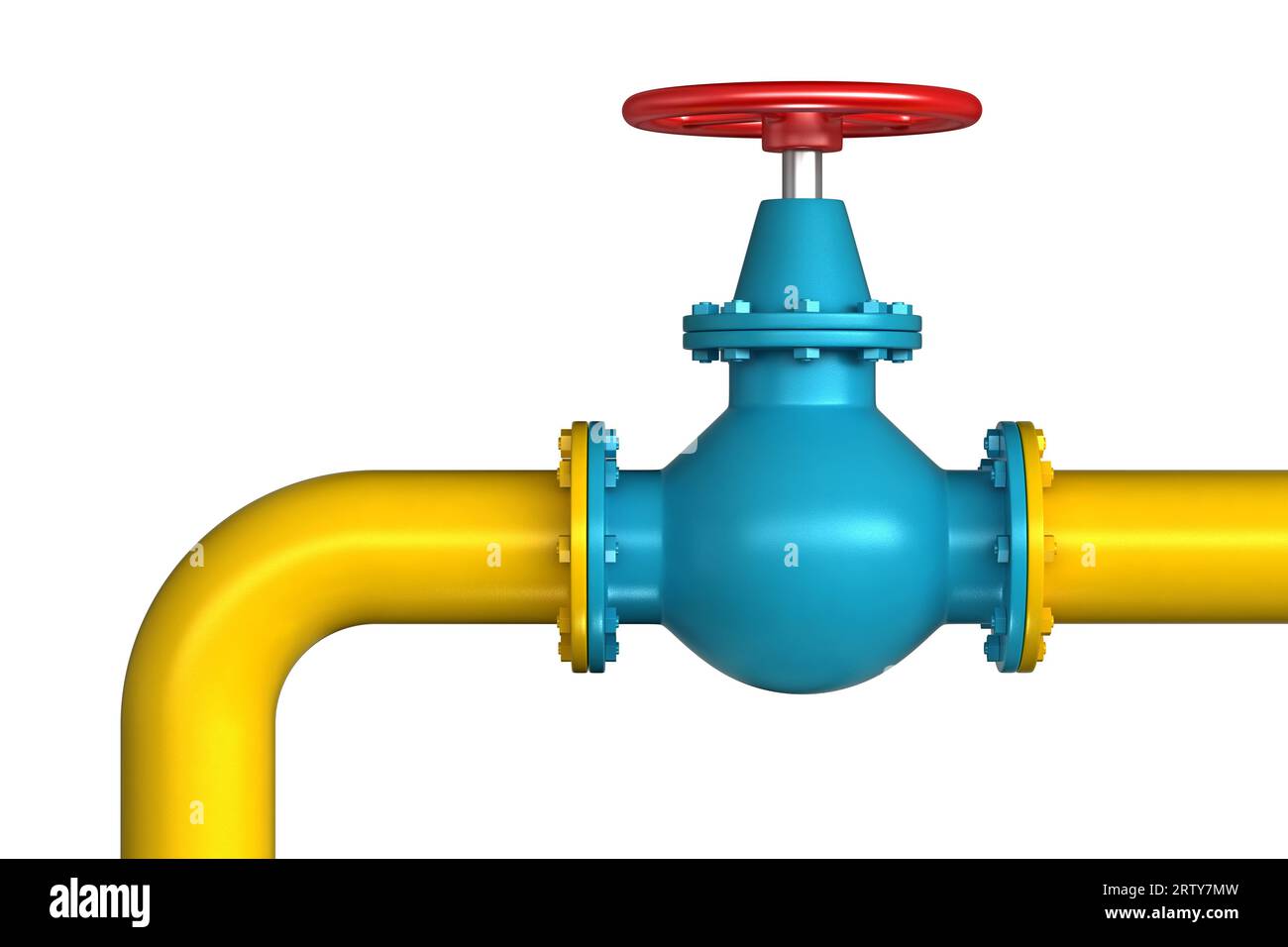 3D-Rendering des Gashahns mit Pipeline isoliert über weißem Hintergrund Stockfoto