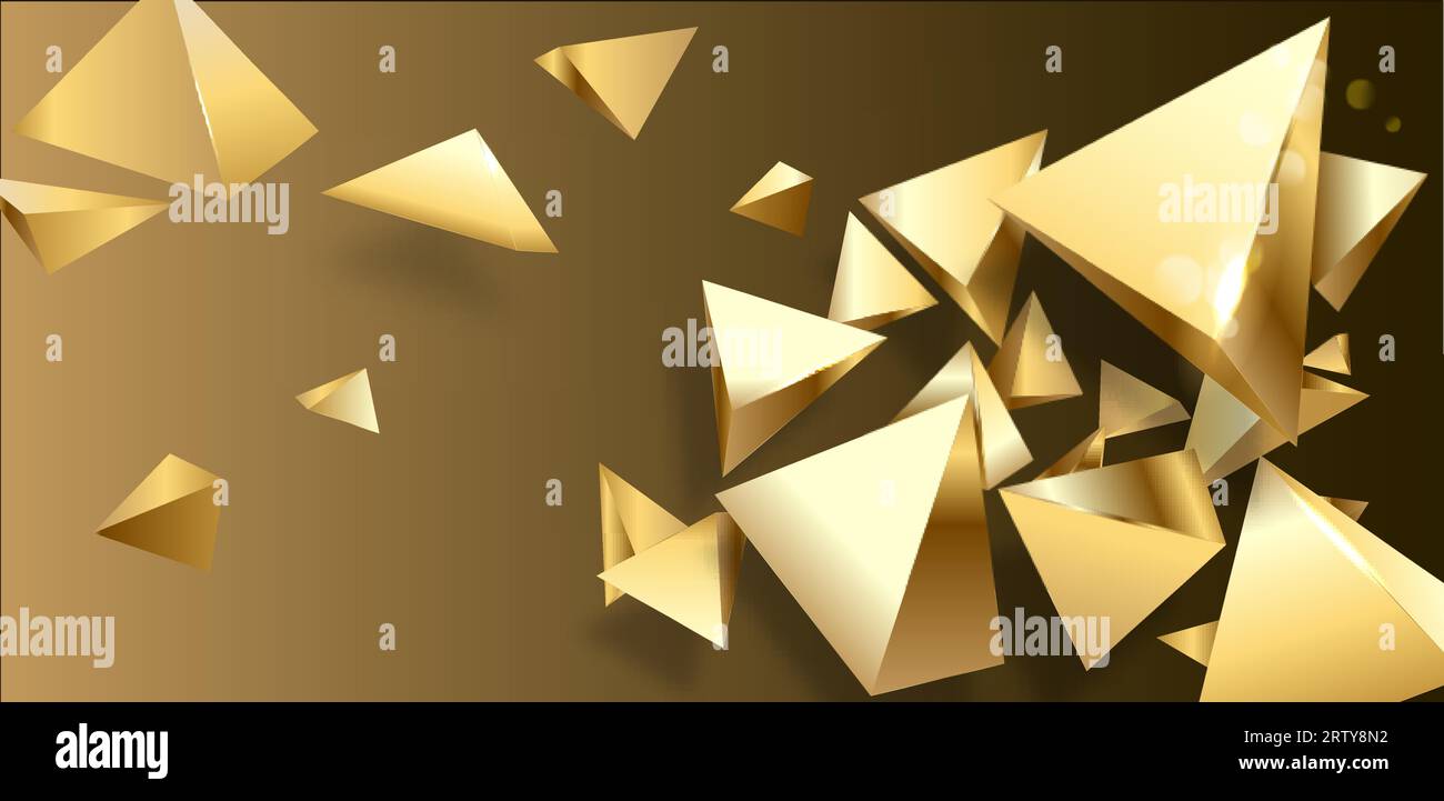 Luxuriöser Hintergrund mit goldenem Dreiecksrahmen und Polygon-Unschärfe-Dekoration mit Glitzereffekt. Stock Vektor