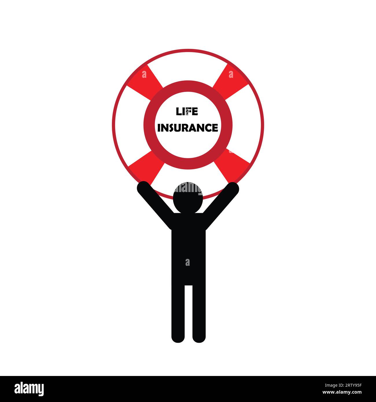 Silhouette eines Mannes, der eine Rettungsboje hält, mit dem Text Lebensversicherung Stock Vektor