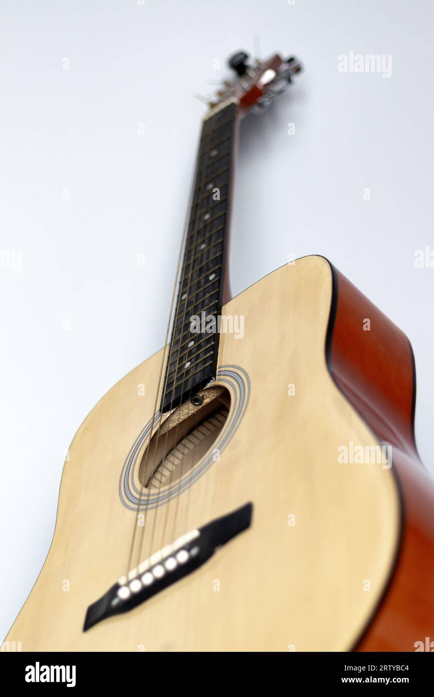 Klassische Gitarre, Gitarrensaiten, saitiges Musikinstrument Stockfoto