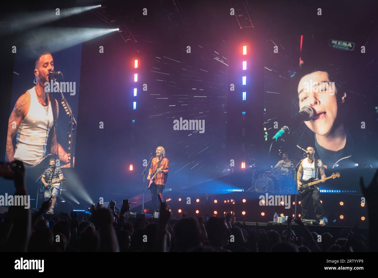Nottingham, UK, 15. September 2023, Charlie Simpson, Matt Willis und James Bourne von Busted treten in nottingham in der Motorpoint Arena in nottingham auf, als Teil der Tour zum 20. Jahrestag der Bands Stockfoto