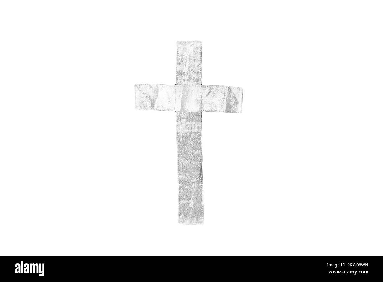 Weißes silbernes Kreuz auf isoliertem Hintergrund Nahaufnahme. Stockfoto