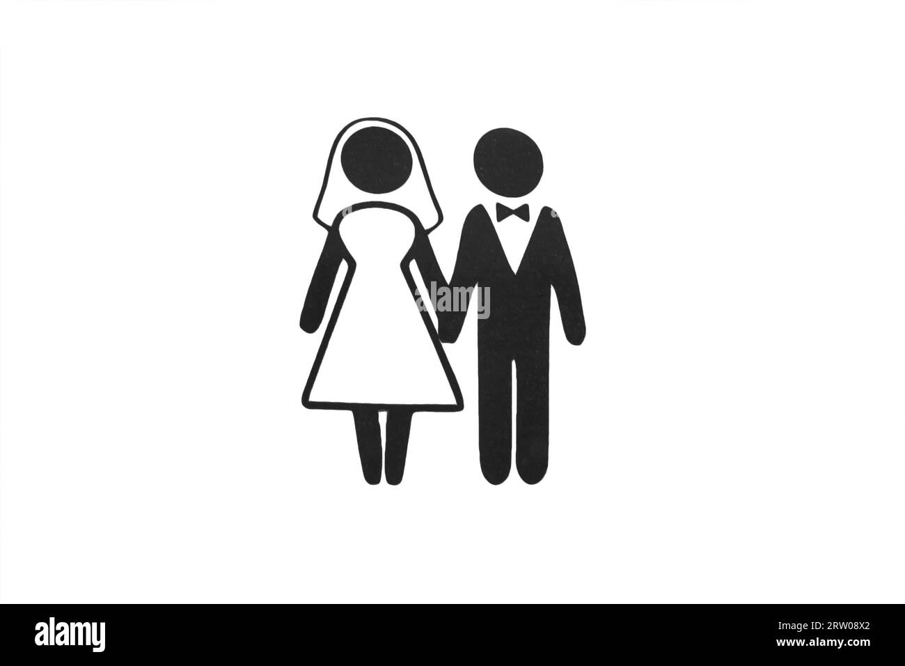 Bild eines verheirateten Paares, Braut und Bräutigam, Hochzeit, Zeichen und Symbol, Objekt auf weißem isoliertem Hintergrund. Stockfoto
