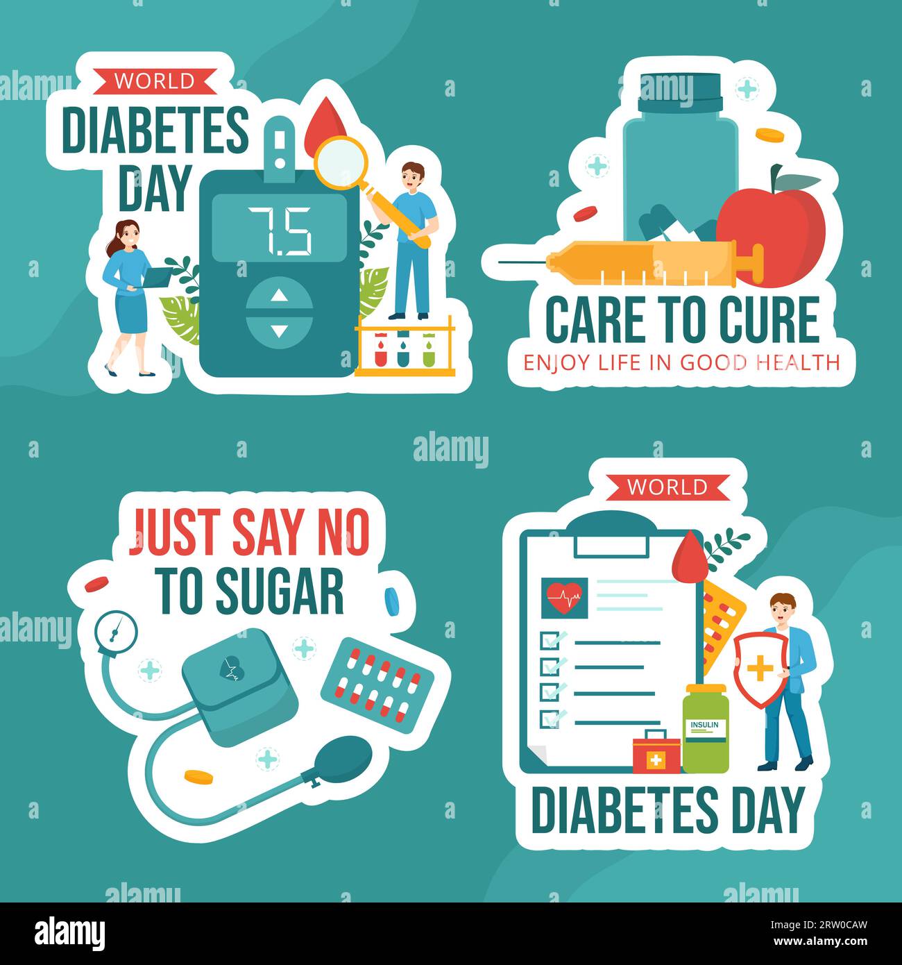 World Diabetes Day Label Flat Cartoon Hand Gezeichnete Vorlagen Hintergrund Illustration Stock Vektor