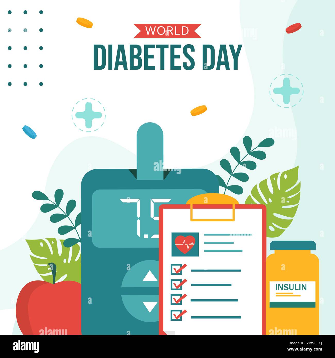World Diabetes Day Social Media Illustration Flat Cartoon Hand Gezeichnete Vorlagen Hintergrund Stock Vektor