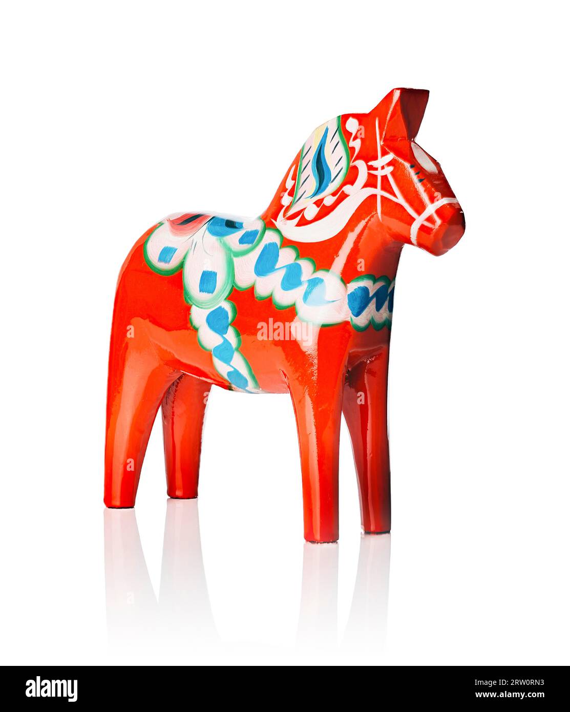 Ein traditionelles dalecarlianisches Pferd oder Dala-Pferd (Schwedisch Dalahast) ist zu einem Symbol Dalarnas und Schwedens im Allgemeinen geworden. Das Design des Stockfoto
