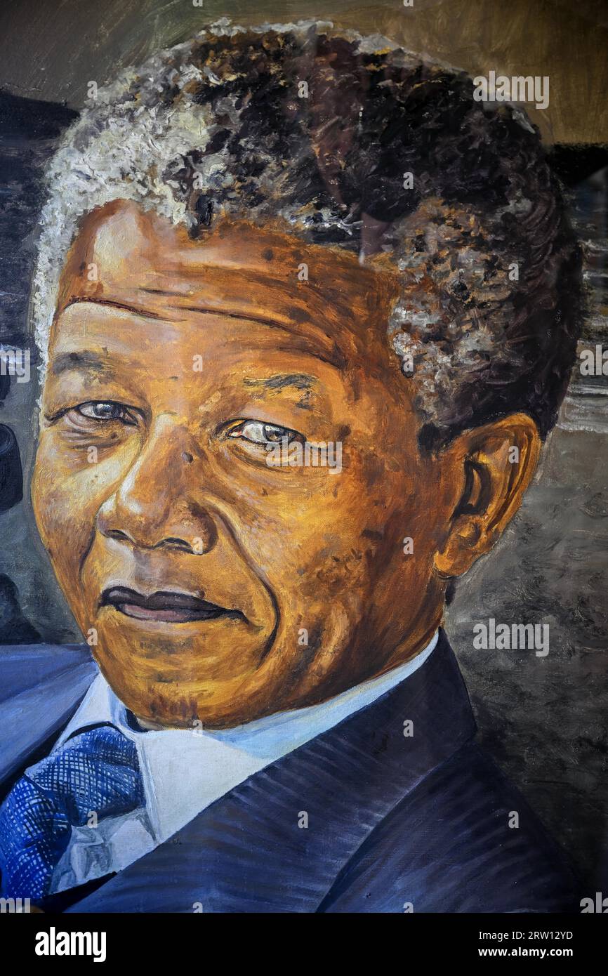 Bild von Nelson Mandela im Mandela House, ehemaliges Haus von Nelson Mandela, Soweto, Township, Johannesburg, Provinz Gauteng, Südafrika Stockfoto