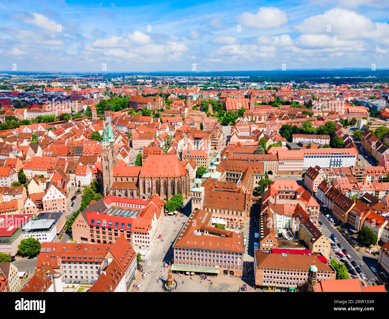 Nürnberger Altstadt Luftpanorama. Nürnberg ist die zweitgrößte Stadt des bayerischen Bundesstaates in Deutschland. Stockfoto