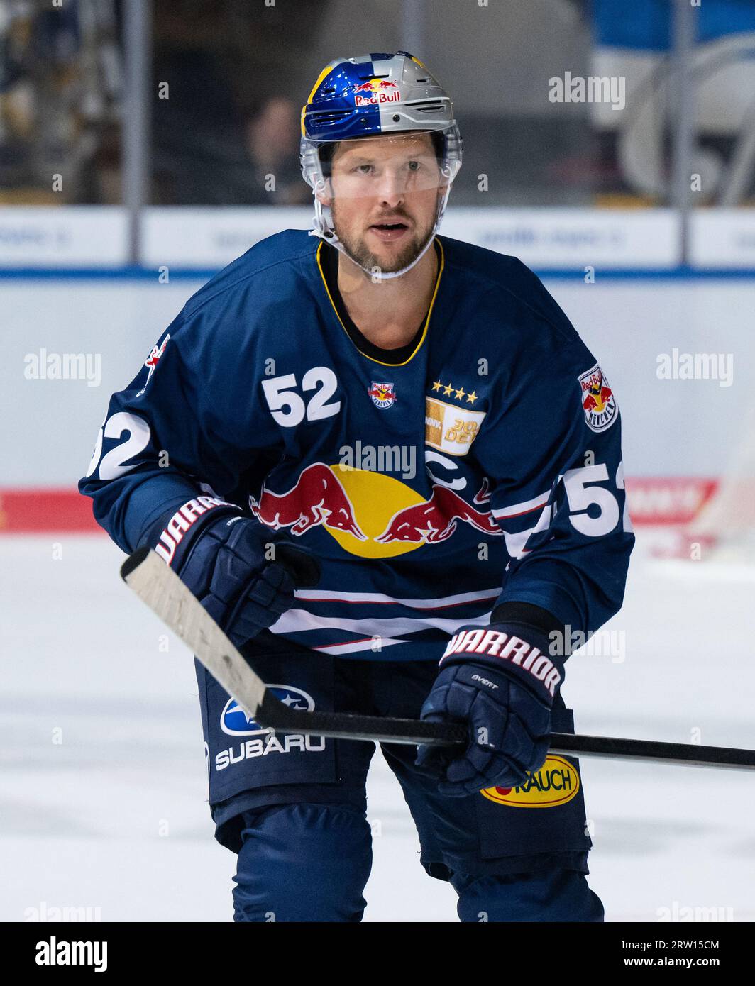 München, Deutschland. September 2023. Eishockey: DEL, EHC Red Bull München - Düsseldorfer EG, Hauptrunde, 1. Spieltag im Olympia-Eissportzentrum. Patrick Hager von München in Aktion. Quelle: Sven Hoppe/dpa/Alamy Live News Stockfoto