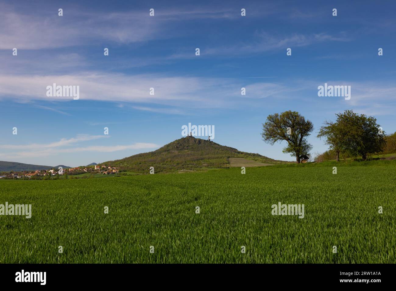 Eine nie eroberte Burg Hazmburk im mittelböhmischen Bergland Klapý, Ústí nad Labem Region, Tschechien Stockfoto