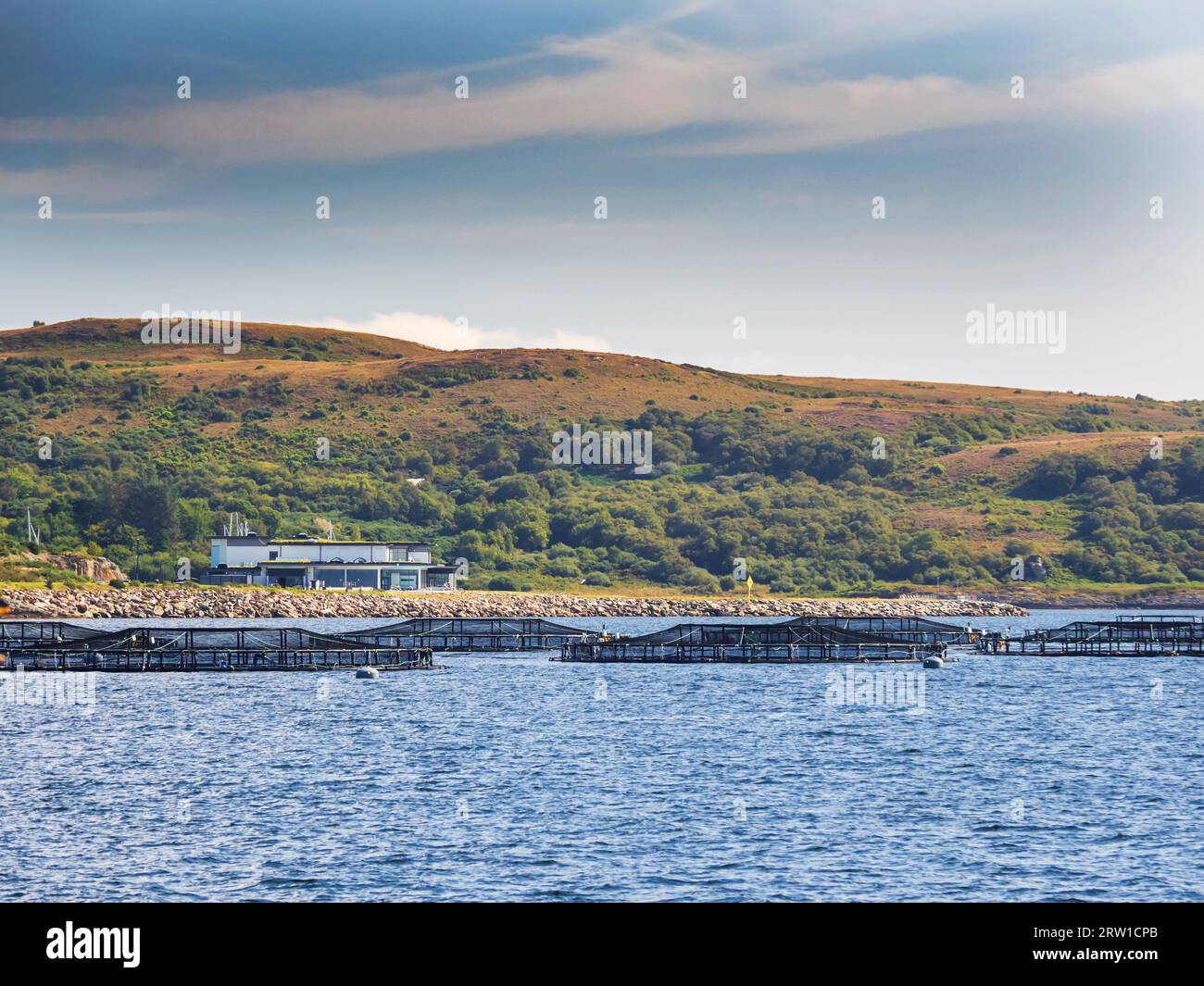 Fischfarmen vor Portavadie an der Scotlands West Coast, Großbritannien. Stockfoto