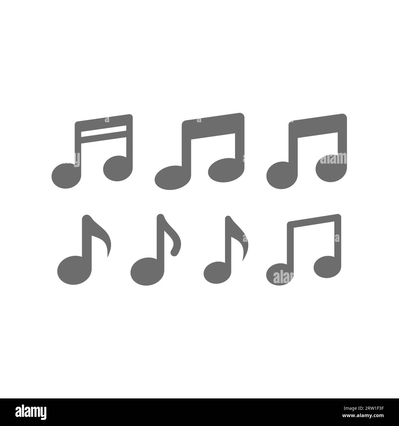 Vektorsymbole für Musiknotizen. Symbolgruppe „Bezugshinweis ausgefüllt“. Stock Vektor