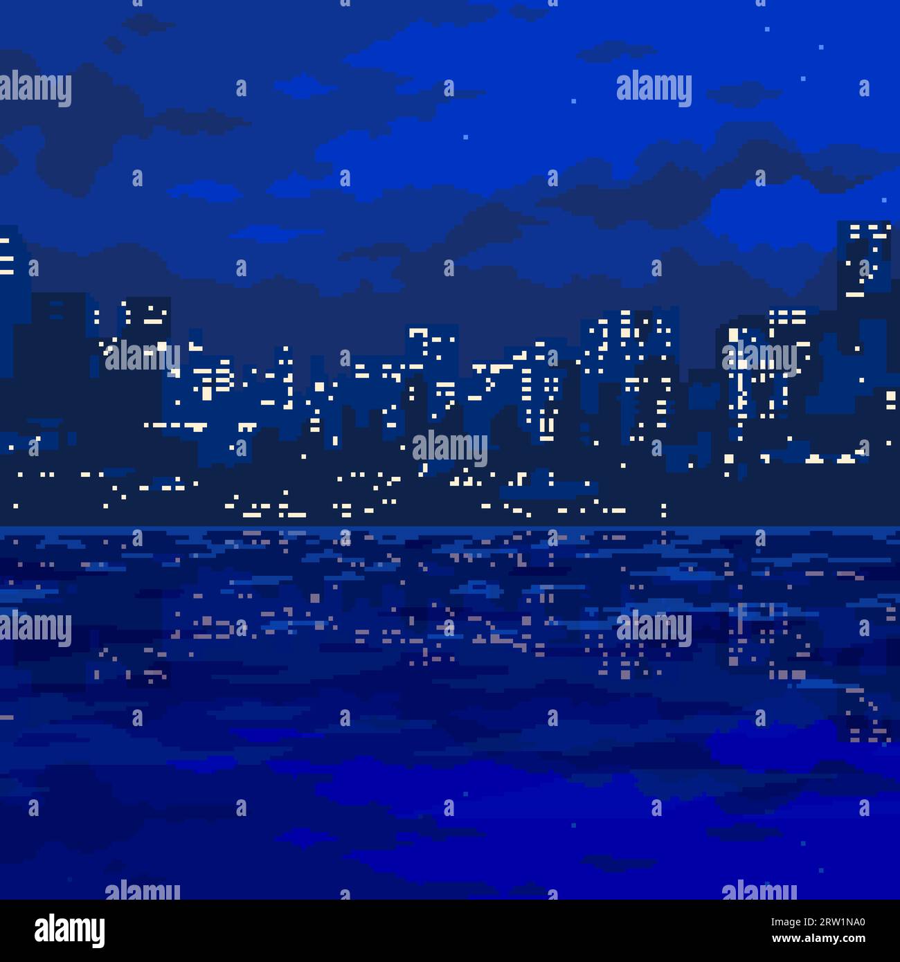 Pixelkunst mit nächtlichem Blick auf die Stadt Stock Vektor