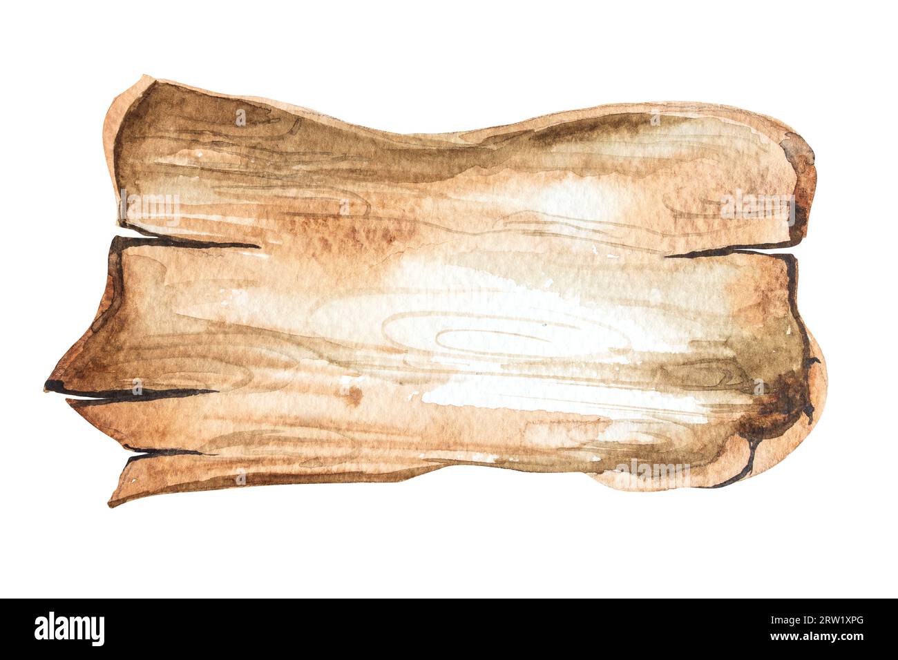 Aquarellillustration der antiken Birkenrinde, Rolle, Baumrinde mit Platz für Text, handgezeichnet. Stockfoto