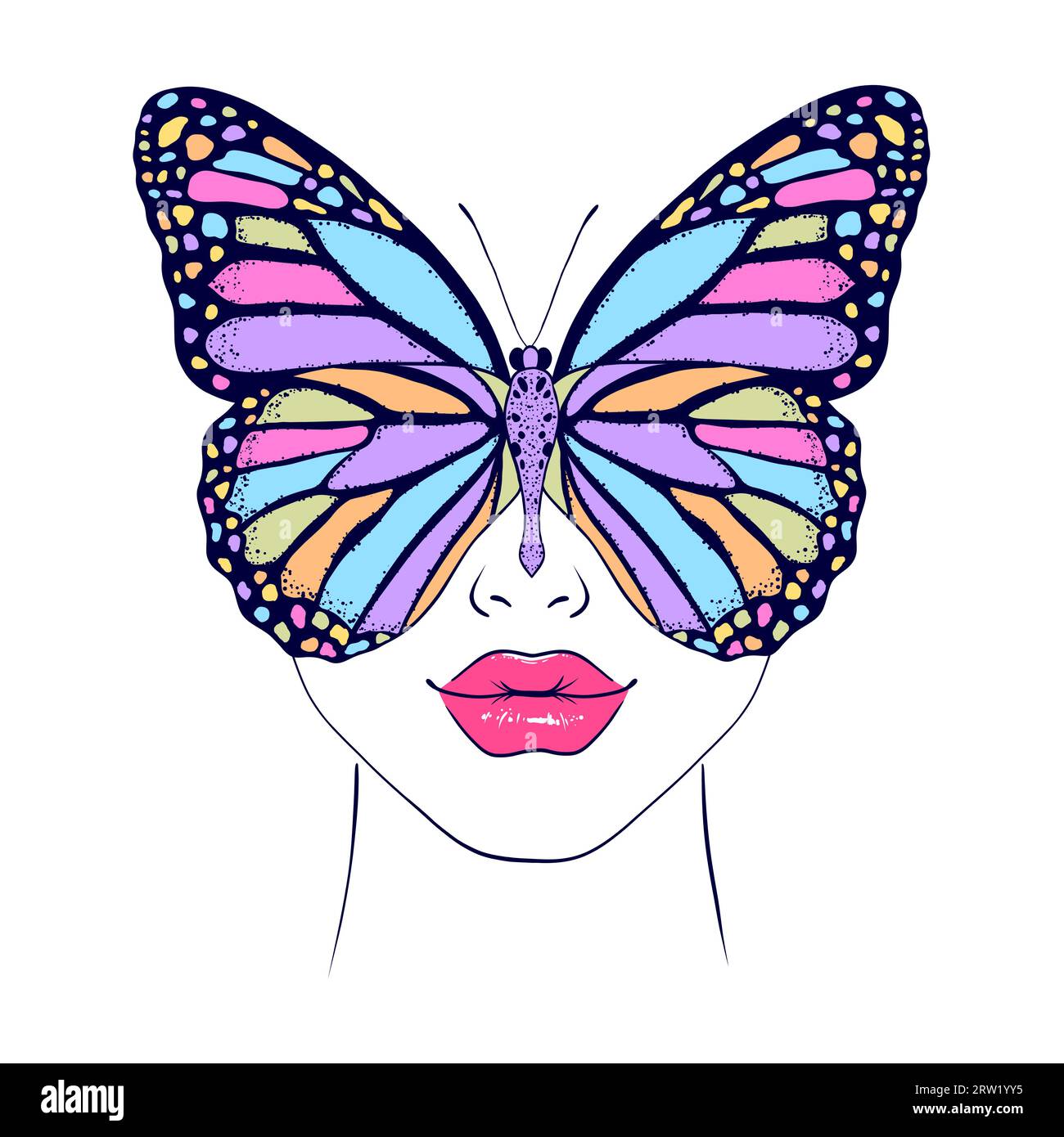 Schmetterling und weibliches Gesicht Stock Vektor