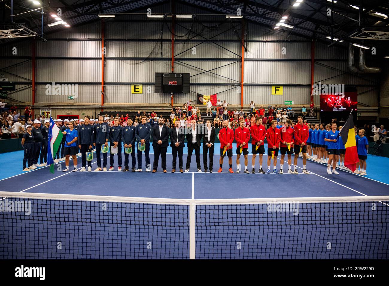 Hasselt, Belgien. September 2023. Die Abbildung zeigt den Beginn des Davis Cup World Group First Round Meetings zwischen Belgien und Usbekistan am Samstag, den 16. September 2023, in Hasselt. BELGA FOTO JASPER JACOBS Credit: Belga News Agency/Alamy Live News Stockfoto