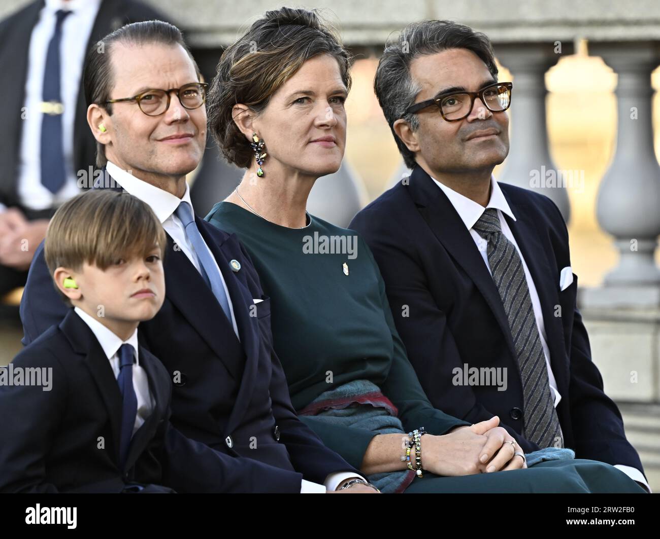 Prinz Oscar und Prinz Daniel beim Jubiläumskonzert auf Norrbro in Stockholm, Schweden, am 16. September 2023, im Zusammenhang mit der 50-jährigen Thronbesteigung von König Carl XVI. Gustaf. Foto: Jonas Ekströmer / TT / Code 10030 Stockfoto