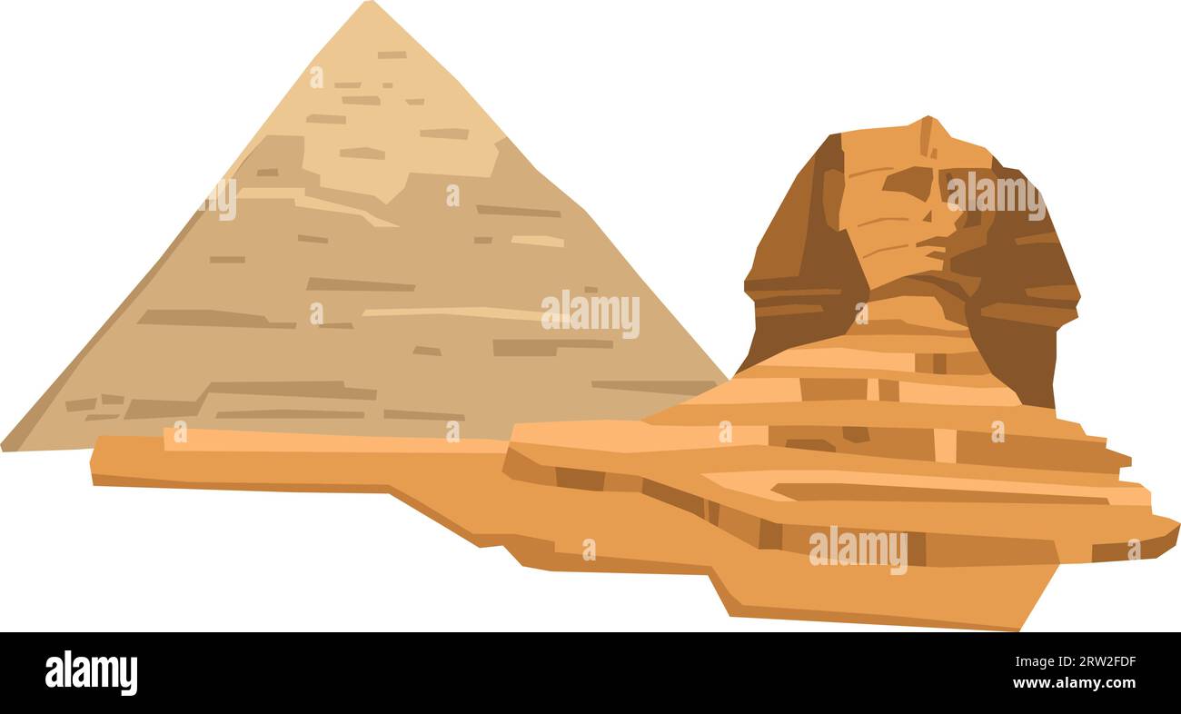 Einfache Zeichentrickzeichnung der GROSSEN SPHINX UND DER GROSSEN PYRAMIDE VON GIZEH, GIZEH Stock Vektor