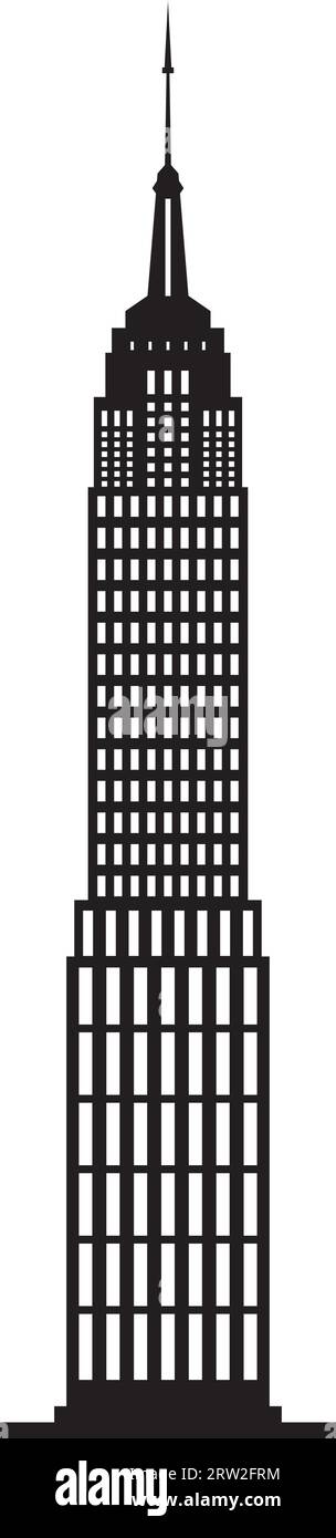 Schlichte schwarze Flachzeichnung des EMPIRE STATE BUILDING, NEW YORK CITY Stock Vektor