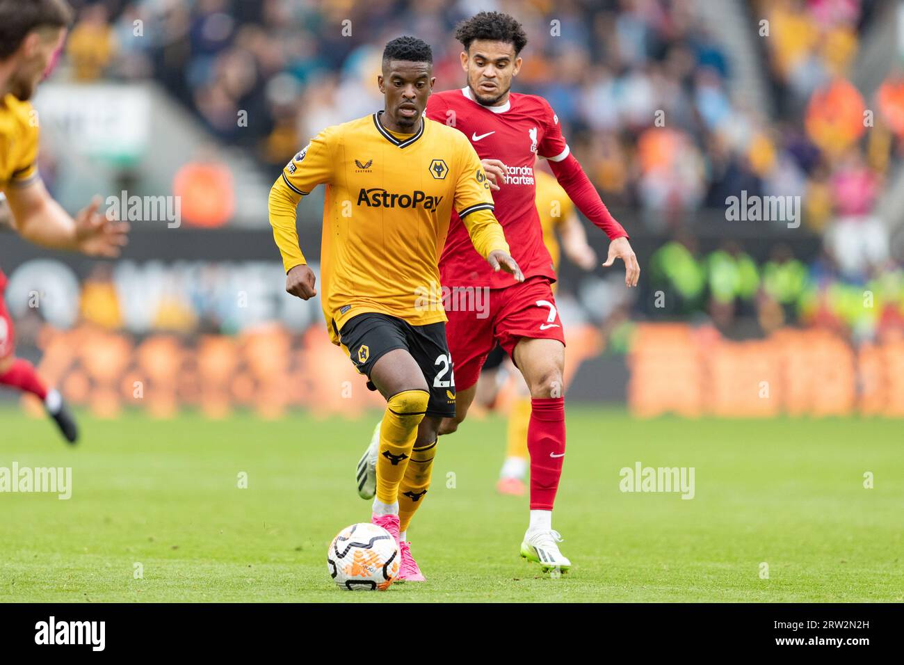 Wolverhampton, Großbritannien. September 2023. Nélson Semedo of Wolves während des Premier League-Spiels zwischen den Wolverhampton Wanderers und Liverpool in Molineux, Wolverhampton am Samstag, den 16. September 2023. (Foto: Gustavo Pantano | MI News) Credit: MI News & Sport /Alamy Live News Stockfoto