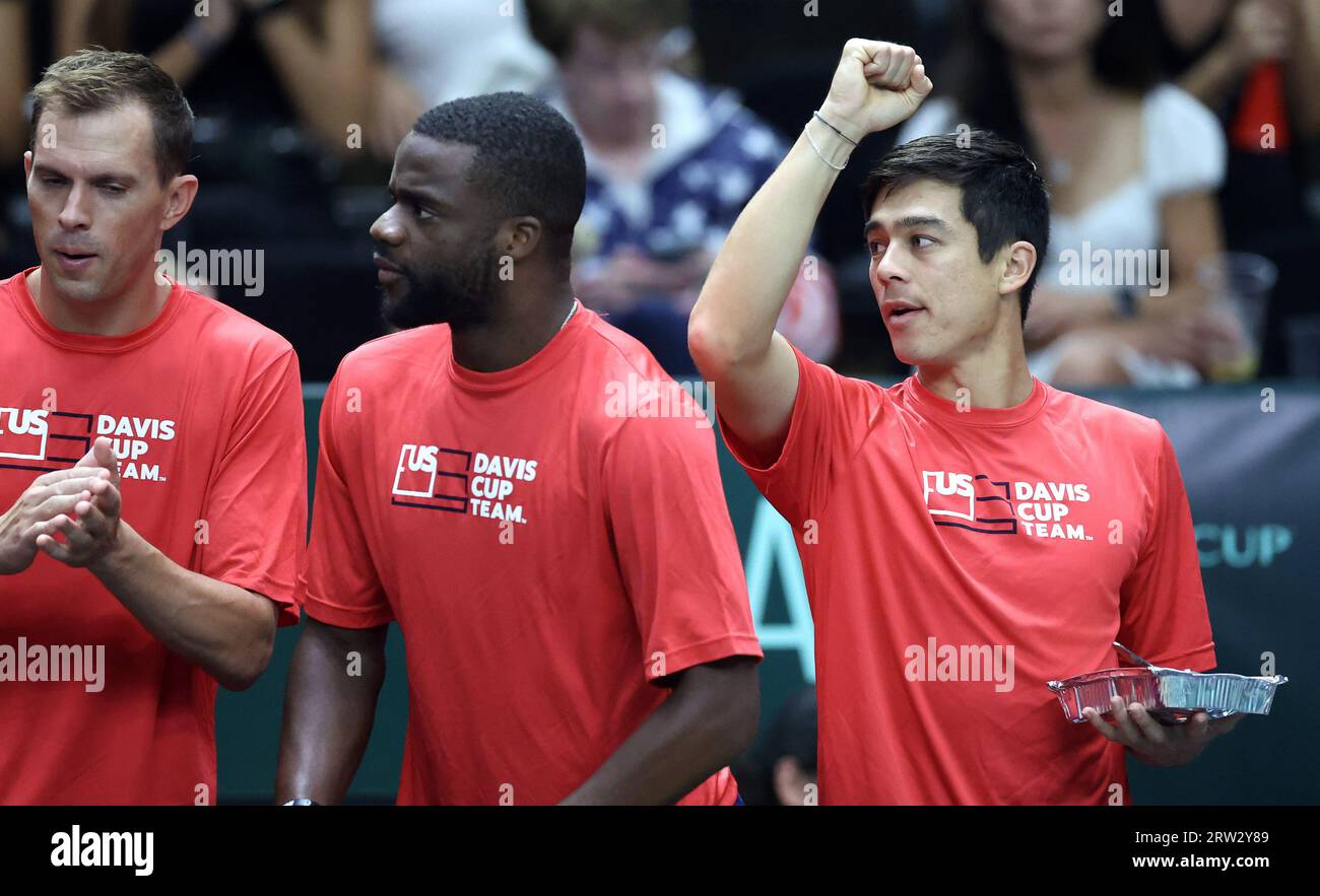 Split, Kroatien. September 2023. Frances Tiafoe und Mackenzie McDonald aus den USA während des Davis Cup Finals Gruppe D Stage Match 2023 zwischen den USA und Finnland in der Arena Gripe Sports Centre am 16. September 2023 in Split, Kroatien. Foto: Sanjin Strucic/PIXSELL Credit: Pixsell/Alamy Live News Stockfoto