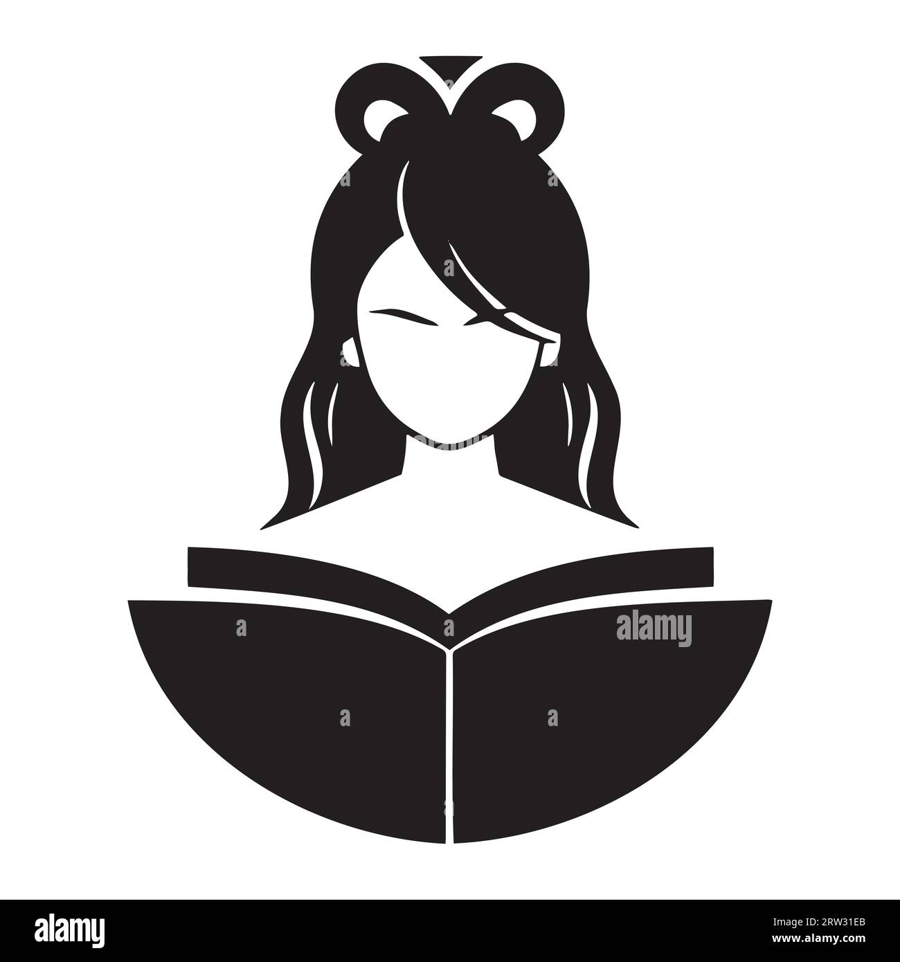 Schwarz-weiße Illustration eines Mädchens mit Kaffee und einem Buch Stock Vektor