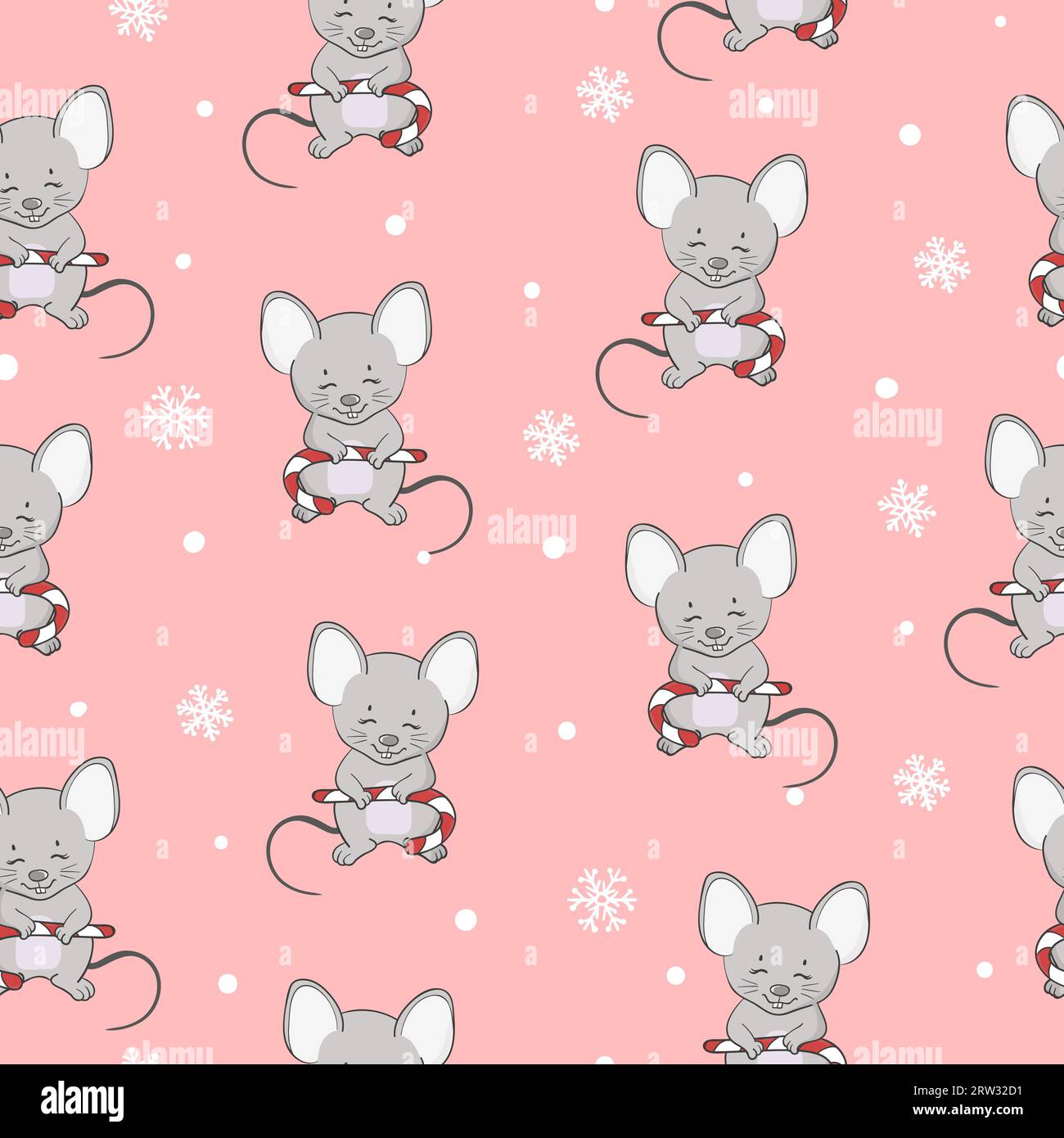 Nahtloses Weihnachtsmuster mit niedlicher Comic-Maus. Geschenkpapier Stock Vektor