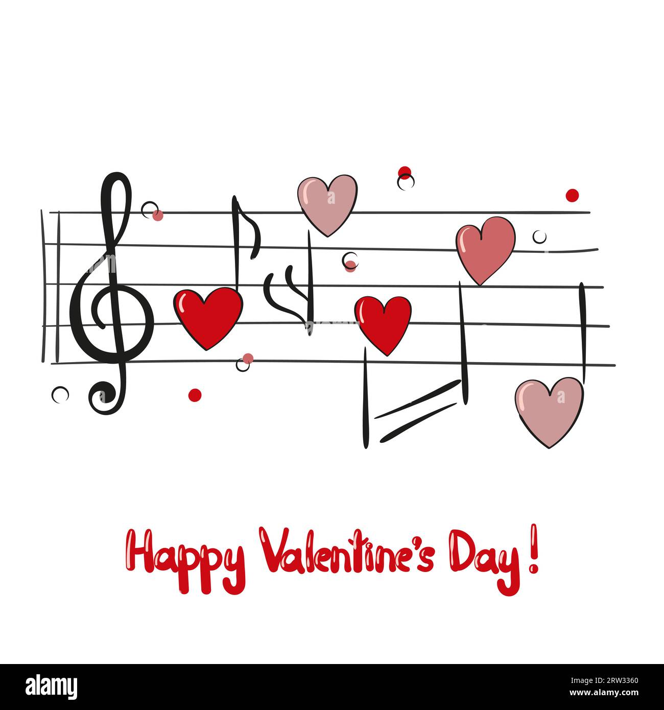 Valentinskarte mit Musiknotizen. Vektorillustration. Stock Vektor
