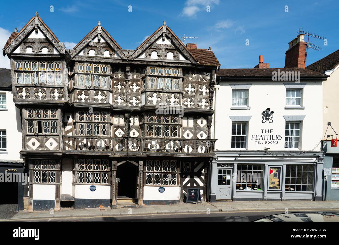 The Feathers Hotel, Ludlow, South Shropshire. Baujahr 1619 und Klasse 1 gelistet. Stockfoto