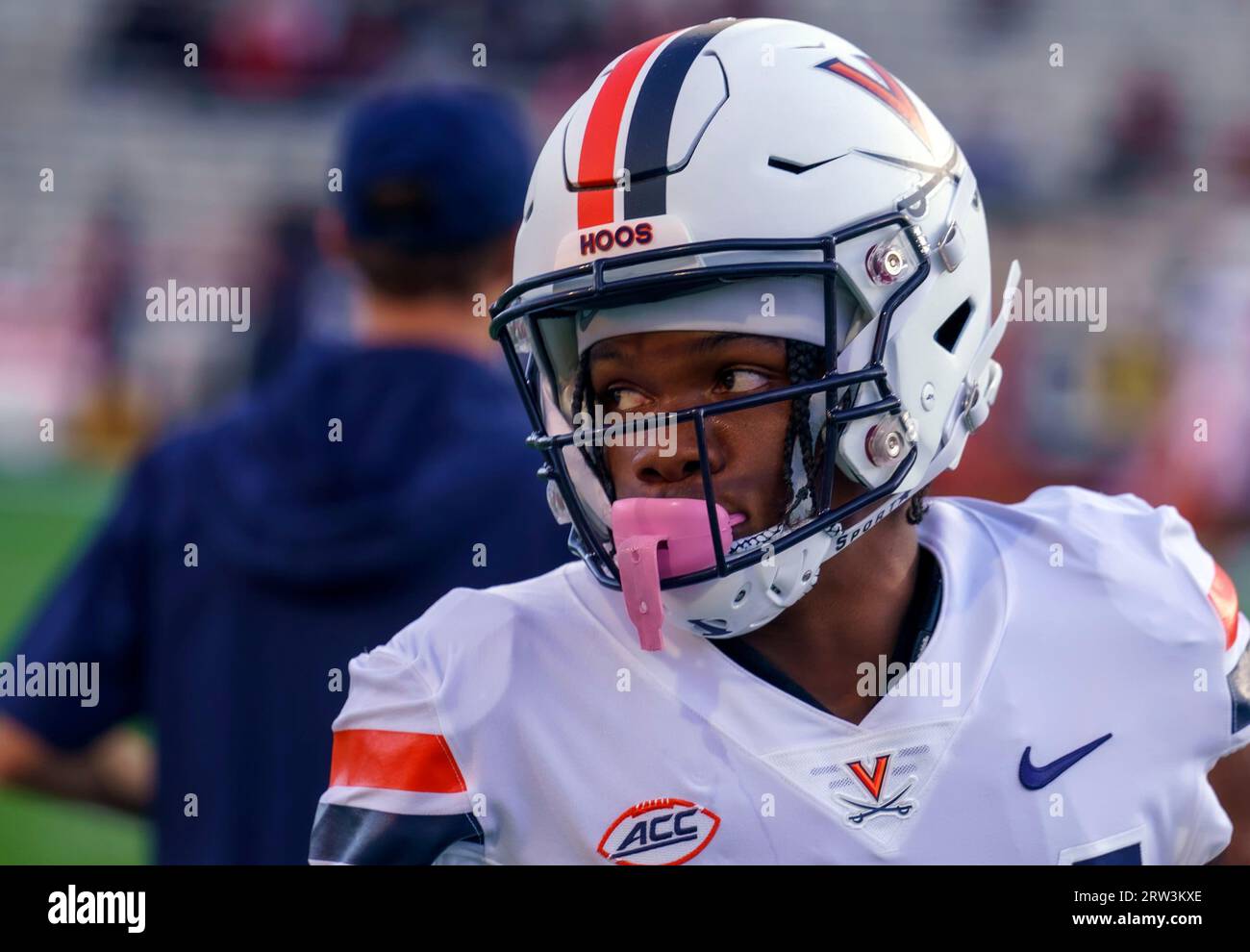 COLLEGE PARK, MARYLAND, USA - 15. SEPTEMBER: Virginia Cavaliers Wide Receiver Dillon Tennyson (84) vor einem College-Fußballspiel zwischen den Maryland Terrapins und den Virginia Cavaliers am 15. September 2023 im SECU Stadium im College Park, Maryland. (Foto: Tony Quinn-Alamy Live News) Stockfoto