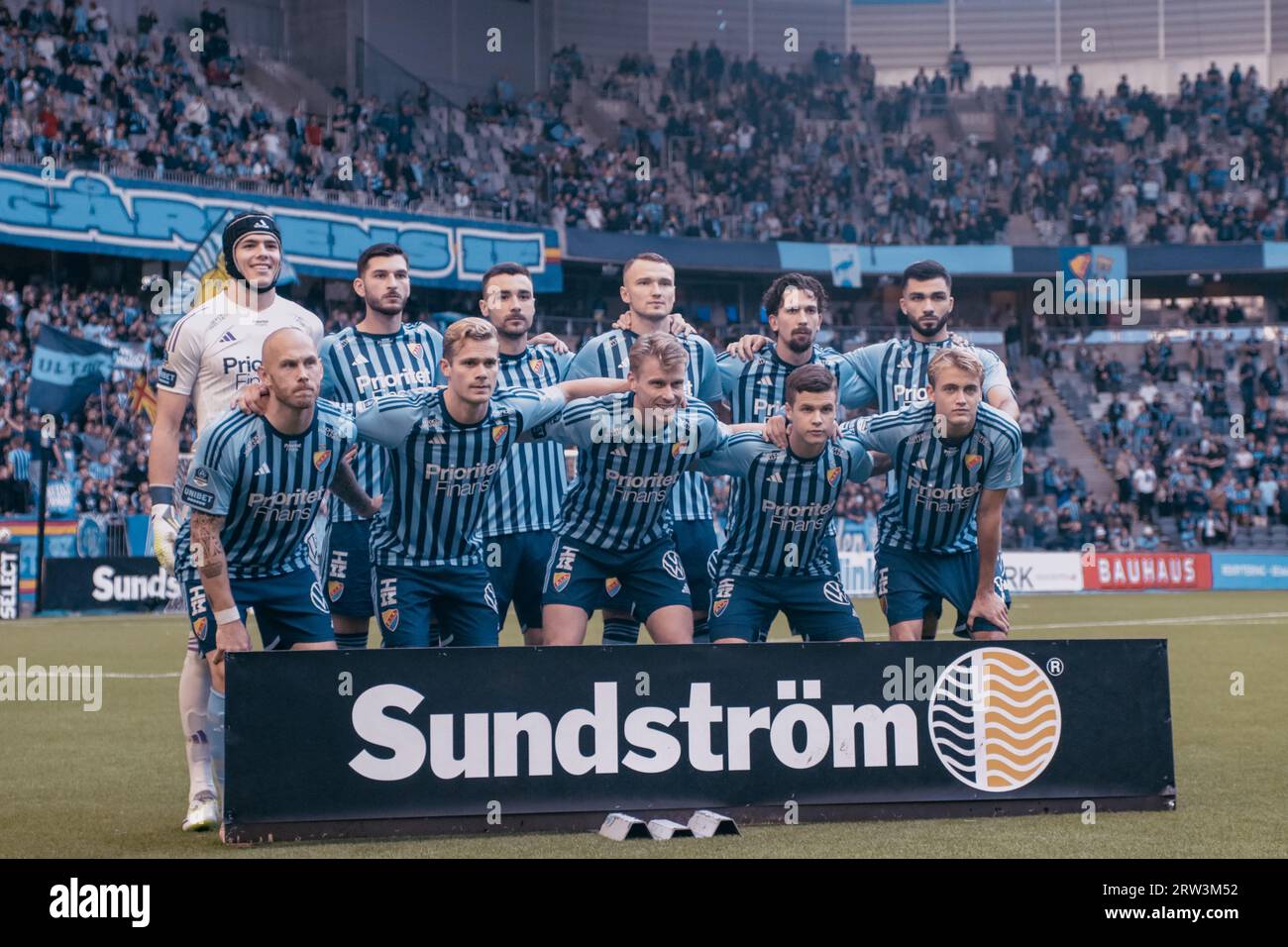 Jacob Widell Zetterström, Magnus Eriksson und Rasmus Schüller besuchen Stockholm in Schweden. 09 16 2023. Allsvenskan Värnamo vann matchen med 2-1. Quelle: Daniel Bengtsson/Alamy Live News Stockfoto