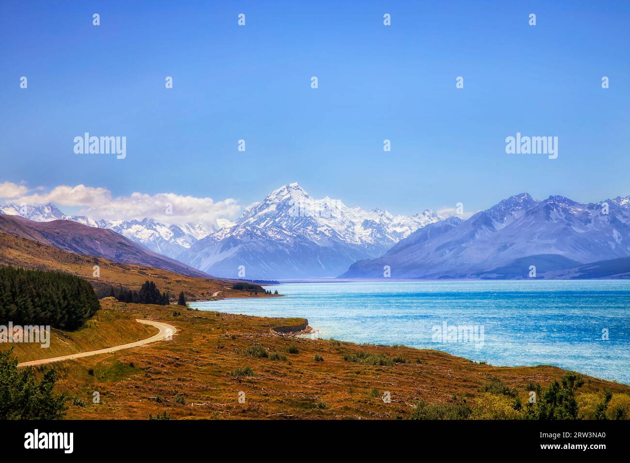 Lake Pukaki in Neuseeland Canterbury at Mt Cook - spektakuläre Destinationslandschaft. Stockfoto