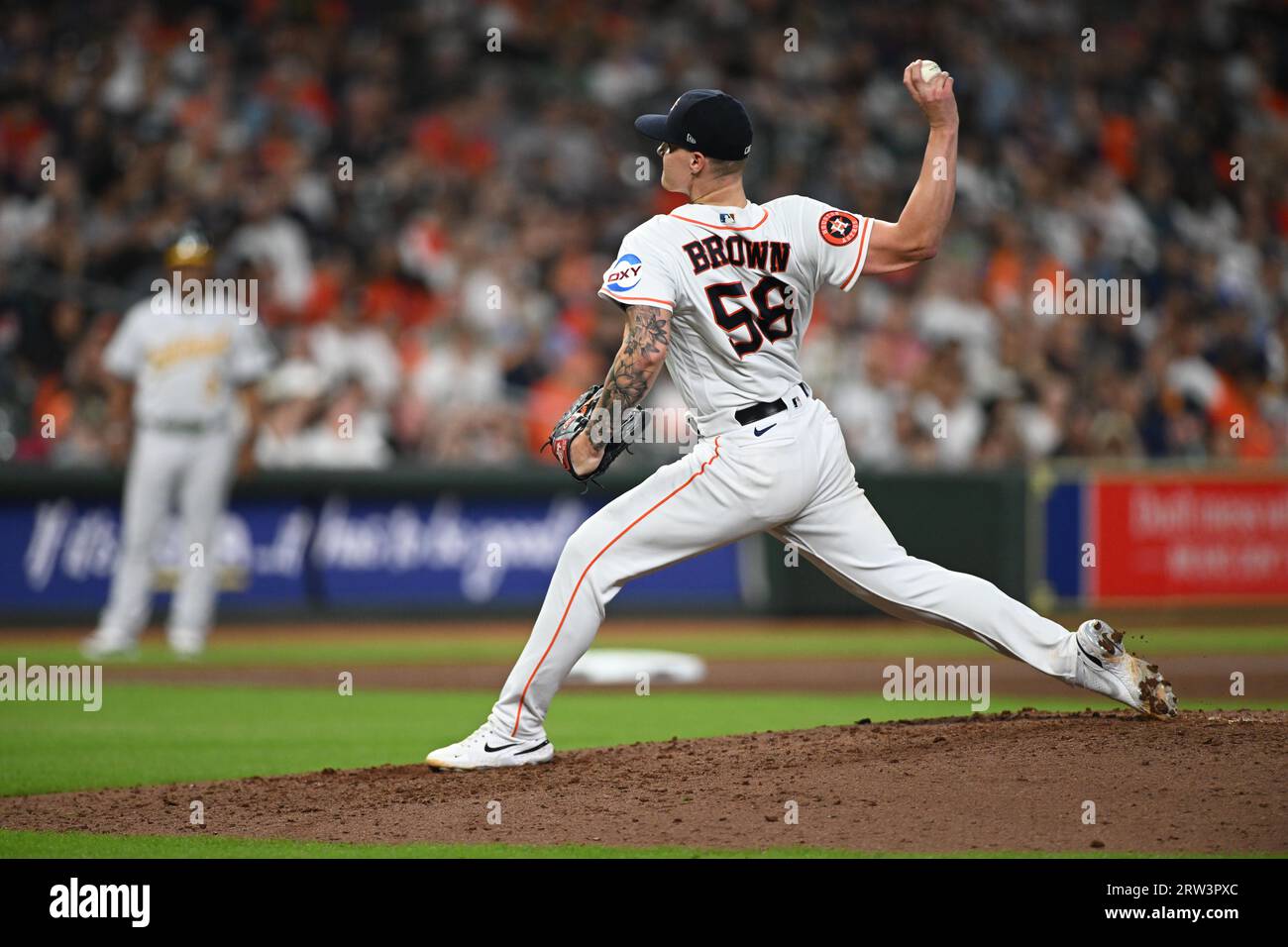 Houston Astros Starting Pitcher Hunter Brown (58), der im vierten Inning des MLB-Spiels zwischen den Oakland Athletics und den Ho spielt Stockfoto