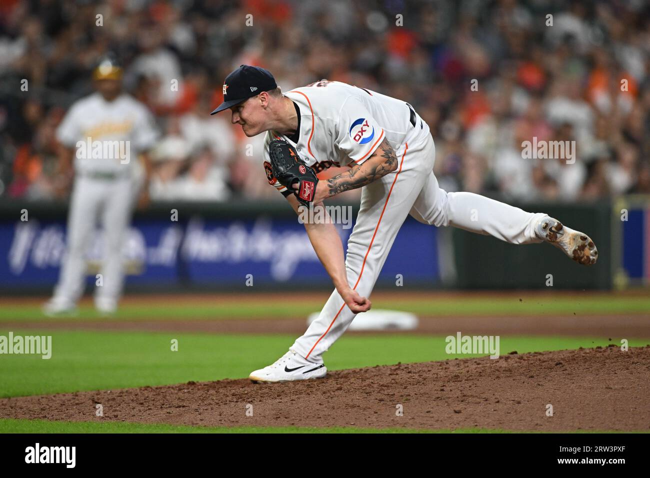 Houston Astros startete Pitcher Hunter Brown (58) in der Spitze des fünften Inning des MLB-Spiels zwischen den Oakland Athletics und den Houston Astros Stockfoto