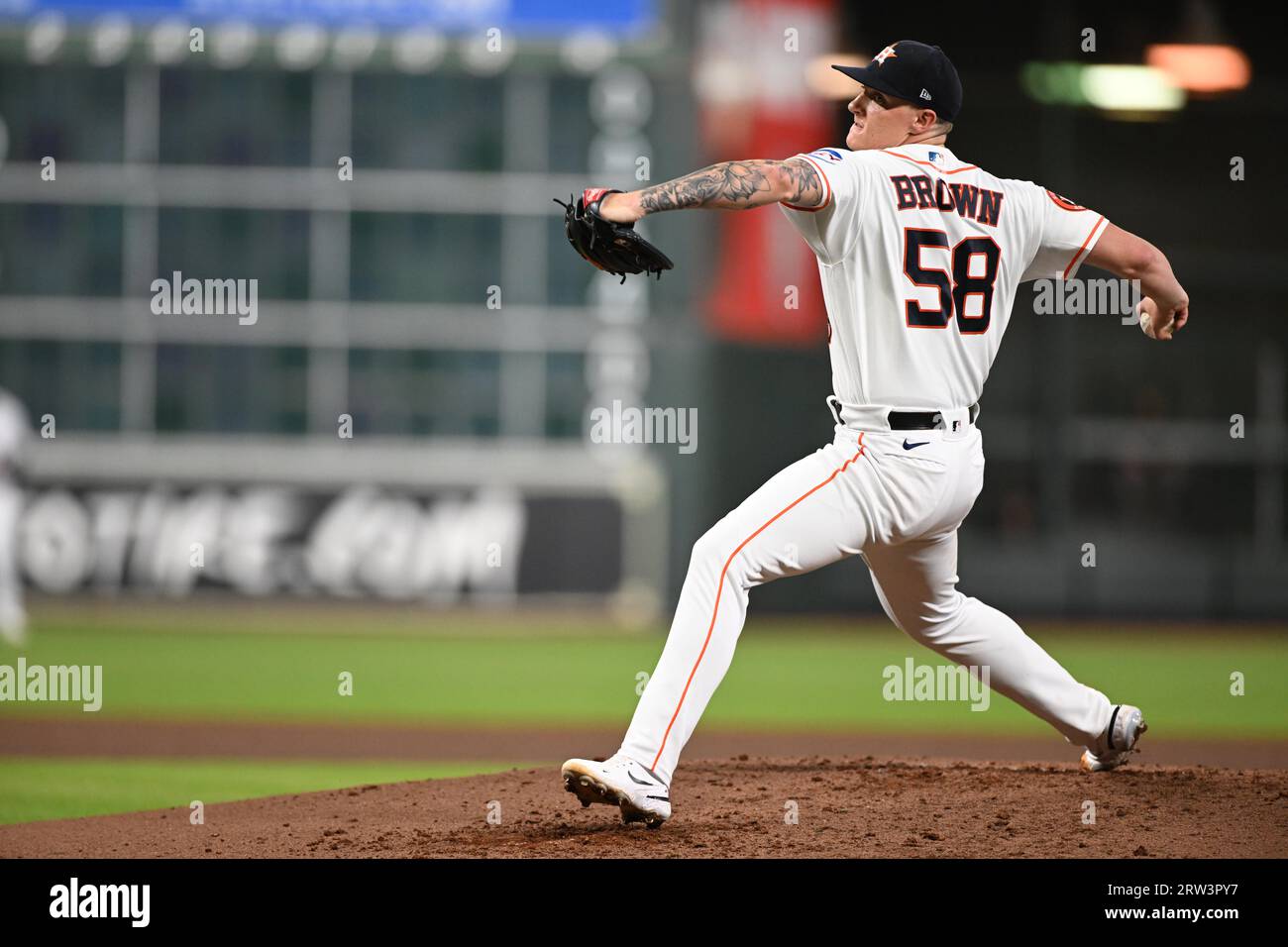 Houston Astros Starting Pitcher Hunter Brown (58) spielt im dritten Inning des MLB-Spiels zwischen Oakland Athletics und den Housto Stockfoto