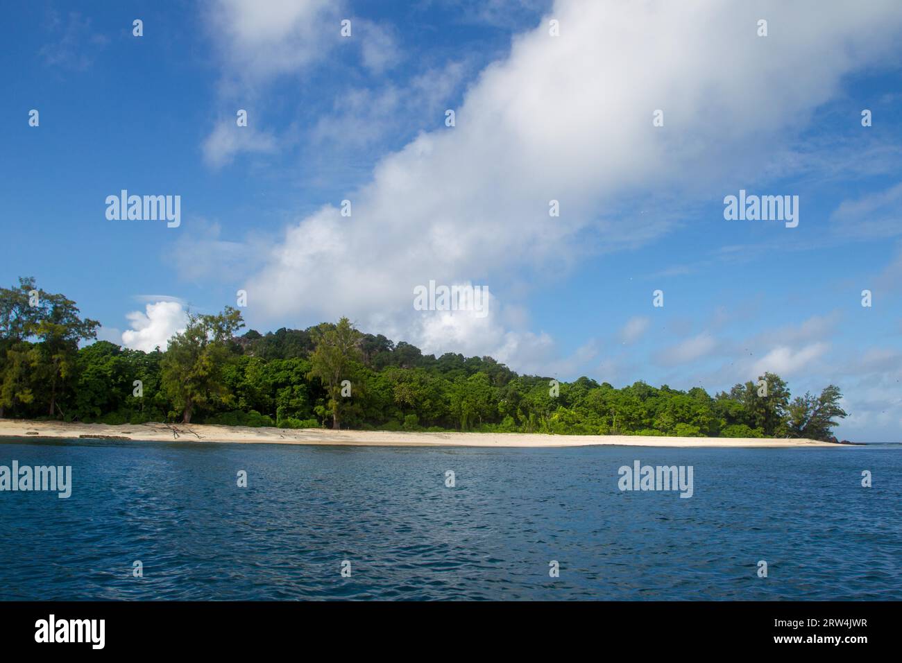 Küste der Seychellen-Insel Cousin im Indischen Ozean Stockfoto