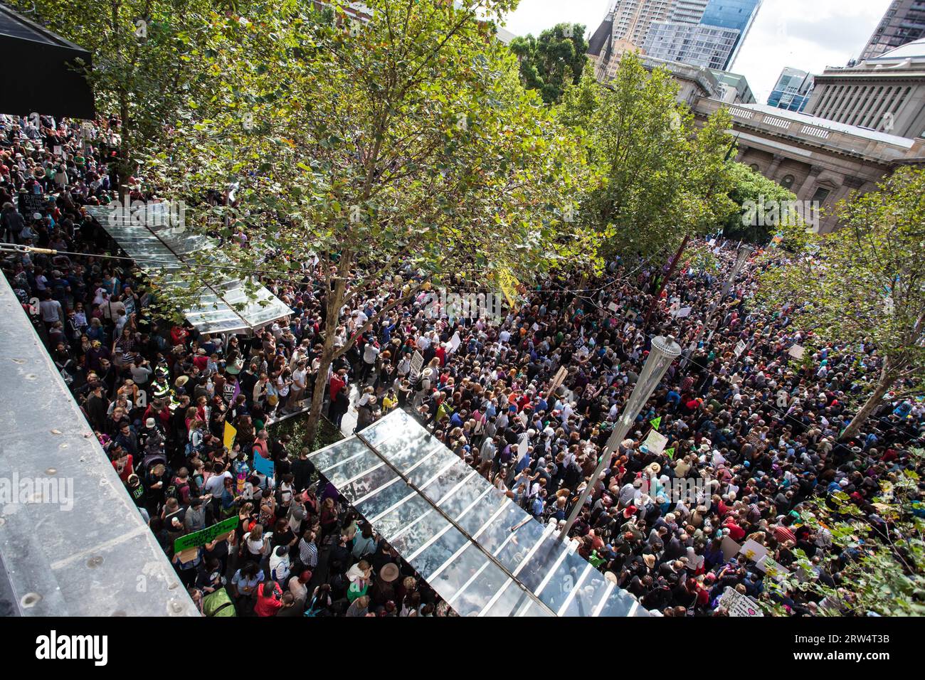 Melbourne, Australien, 16. März 2014: März im März Protest für die Macht der Menschen, ein Misstrauensvotum gegen die Liberalen, Tony Abbott führte die Regierung an Stockfoto
