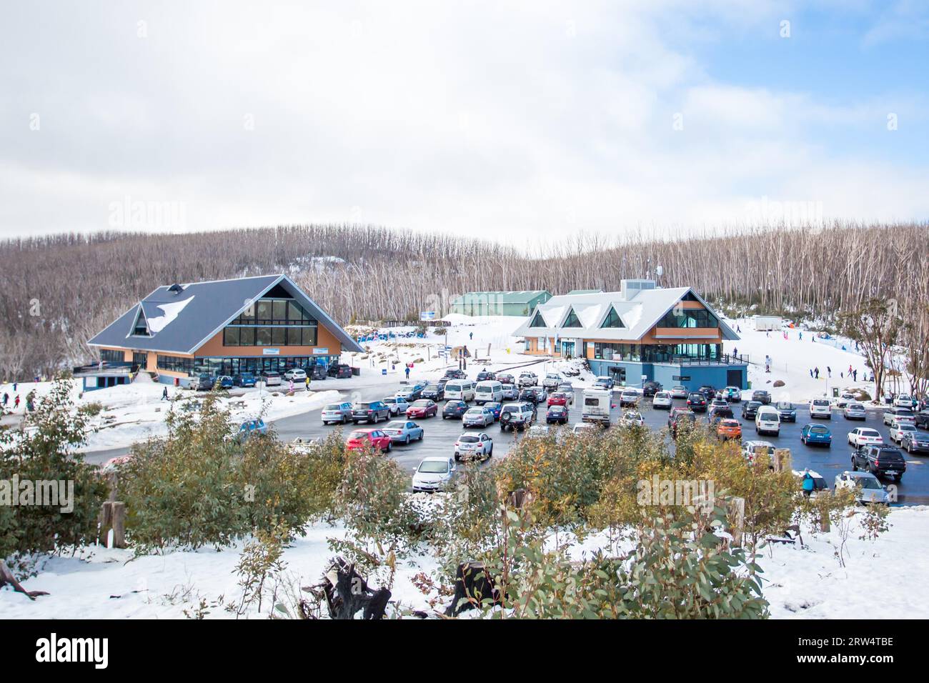 Lake Mountain, 5. August: Blick auf das Lake Mountain Resort im Winter in Victoria, Australien Stockfoto