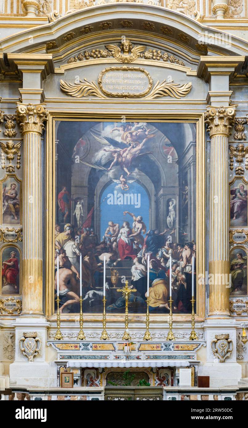 Altar des Martyriums der Heiligen Agatha, Gemälde von Giovanni Andrea Coppola, 1597-1659, linkes Querschiff, Kathedrale von Sant? Agatha, Barock, Altstadt Stockfoto
