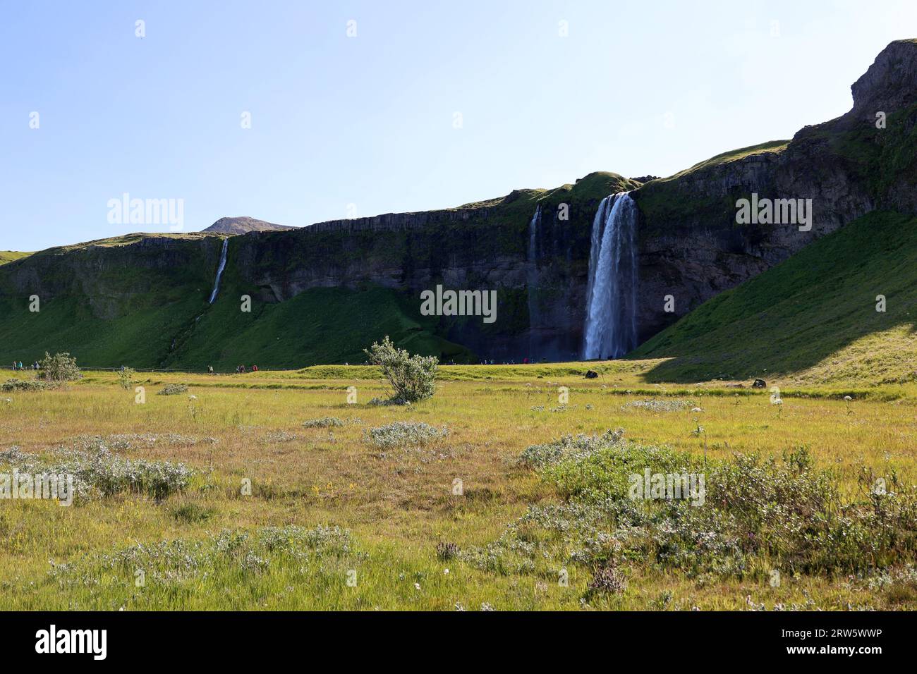 Seljalandsfoss Wasserfall in der Gemeinde Rangárþing Eystra an der Ringstraße zwischen Hvolsvöllur und Skogar-Island Stockfoto