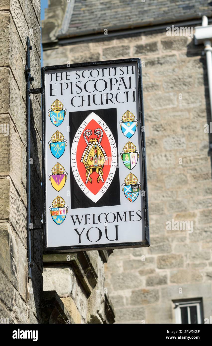 Unterschreiben Sie die schottische Bischofskirche in St. Andrews, Fife, Schottland, Großbritannien Stockfoto