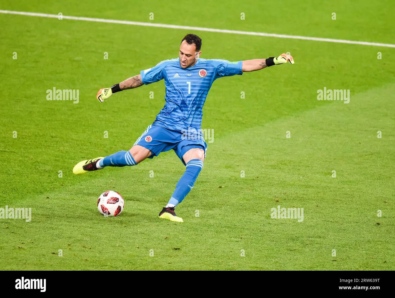 Moskau, Russland – 3. Juli 2018. Kolumbien Fußballnationalspieler David Ospina im Achtelfinale der Weltmeisterschaft 2018 gegen Kolumbien Stockfoto