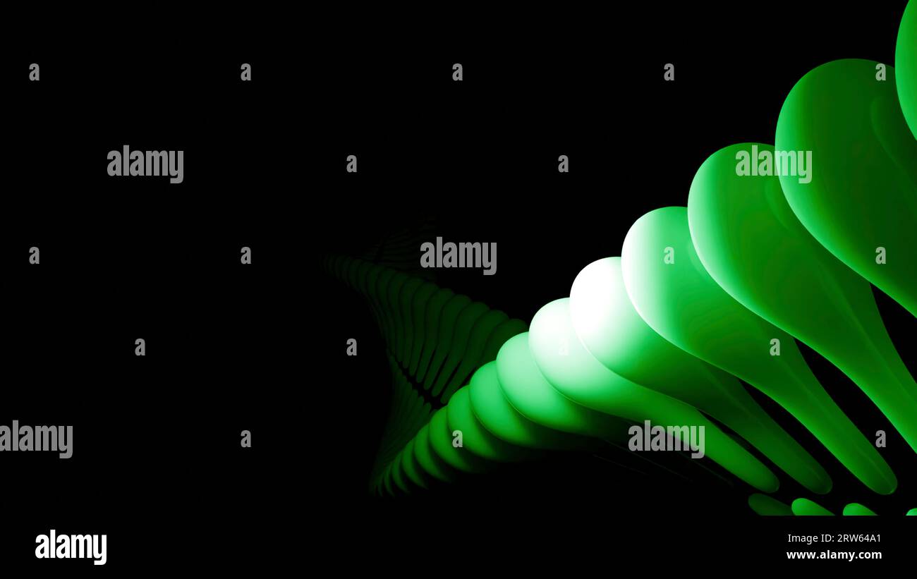 Abstrakte Skelettspirale. Design. Verdrehte 3D-Linie mit dna- oder Skelettstreifen. 3D-Animation von sich bewegenden und verdrehenden Skelettlinien auf schwarzem Hintergrund Stockfoto
