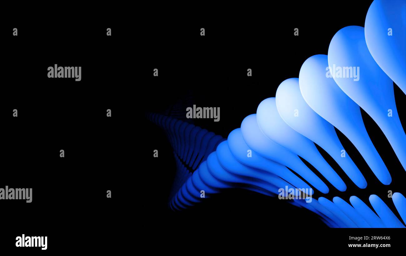 Abstrakte Skelettspirale. Design. Verdrehte 3D-Linie mit dna- oder Skelettstreifen. 3D-Animation von sich bewegenden und verdrehenden Skelettlinien auf schwarzem Hintergrund Stockfoto