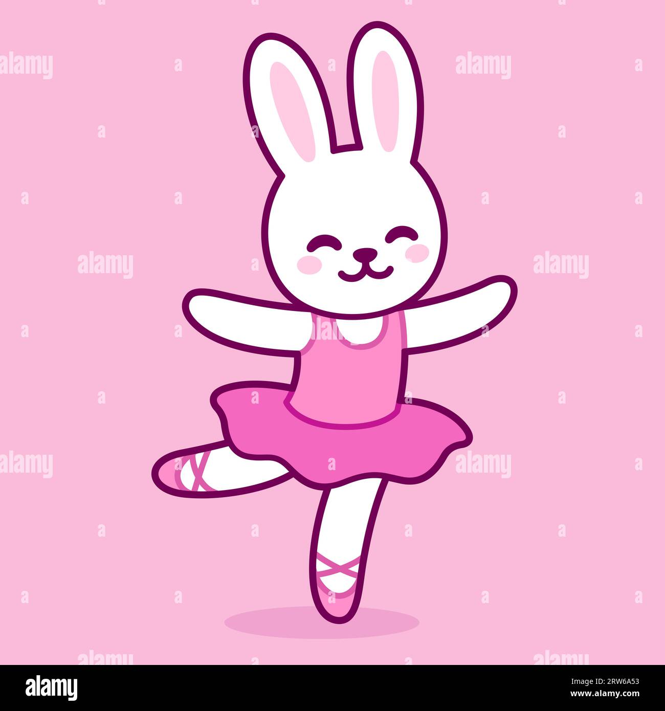 Niedlicher Cartoon Balletttänzer Hase. Kleine Kaninchenfigur tanzt in rosa Tutu. Kawaii einfache Vektorzeichnung, Clip-Art-Illustration. Stock Vektor