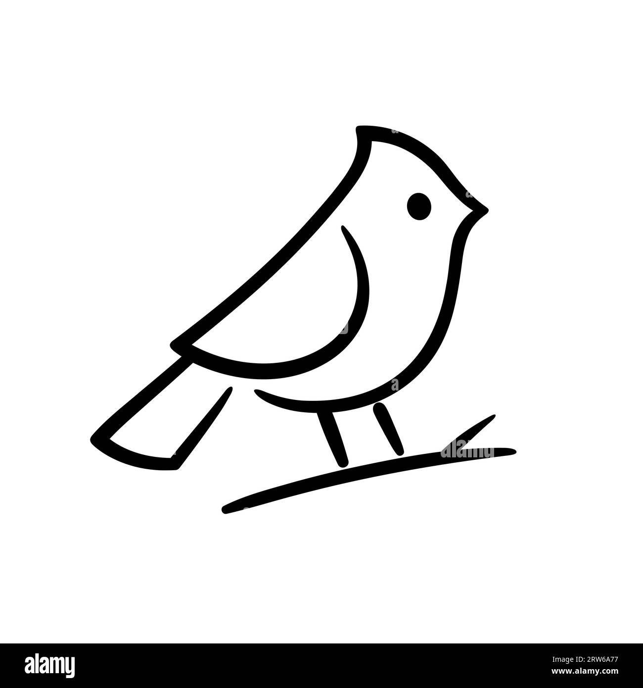 Einfache Linienzeichnung des nördlichen Kardinals. Schwarz-weißer Vogel auf einem Ast. Minimales Logo oder Symbol, Illustration mit Vektorclip. Stock Vektor