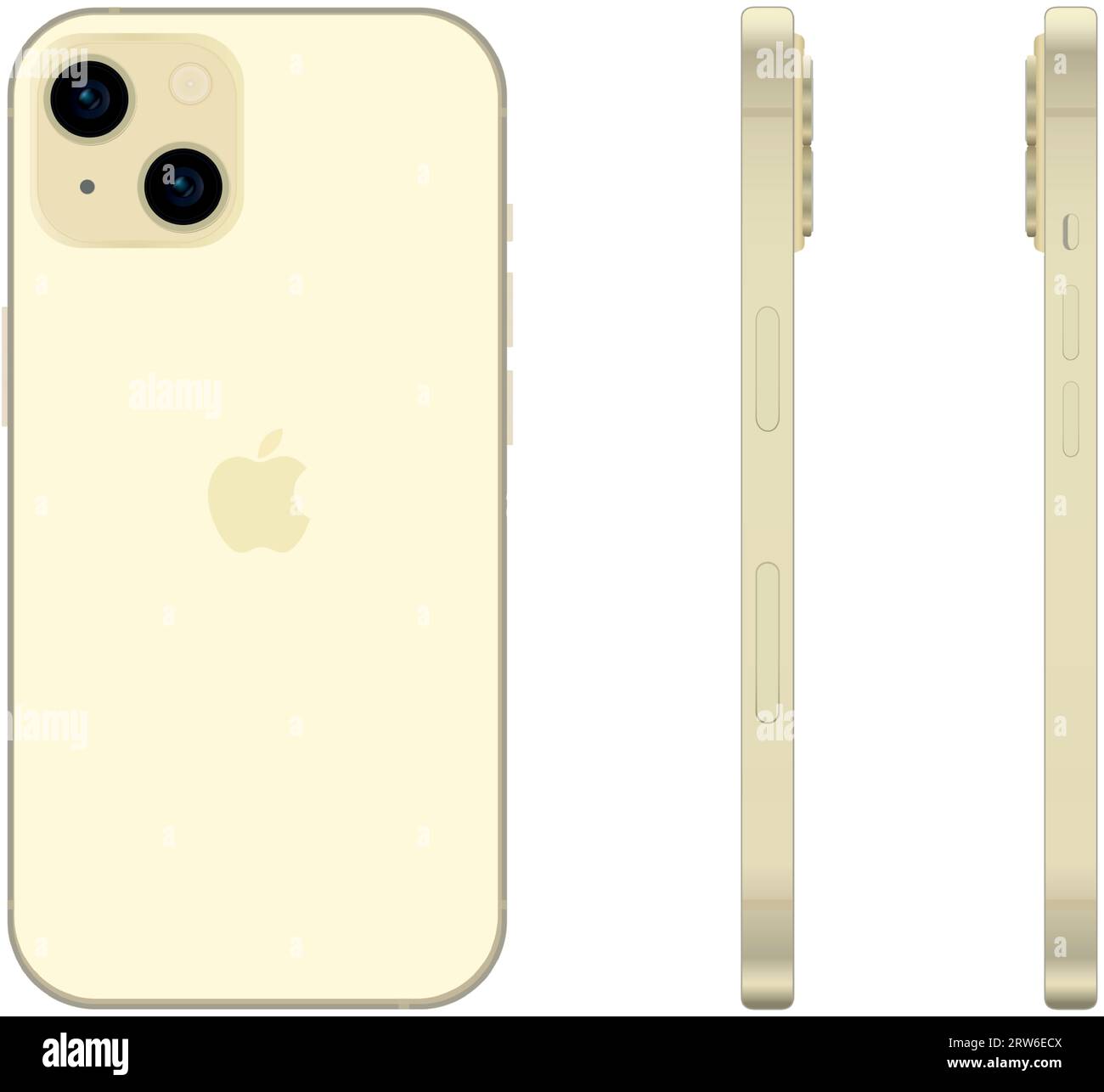 Neues gelbes Apple iPhone 15 Smartphone-Modell, Modellvorlage auf weißem Hintergrund – Vektorillustration Stock Vektor