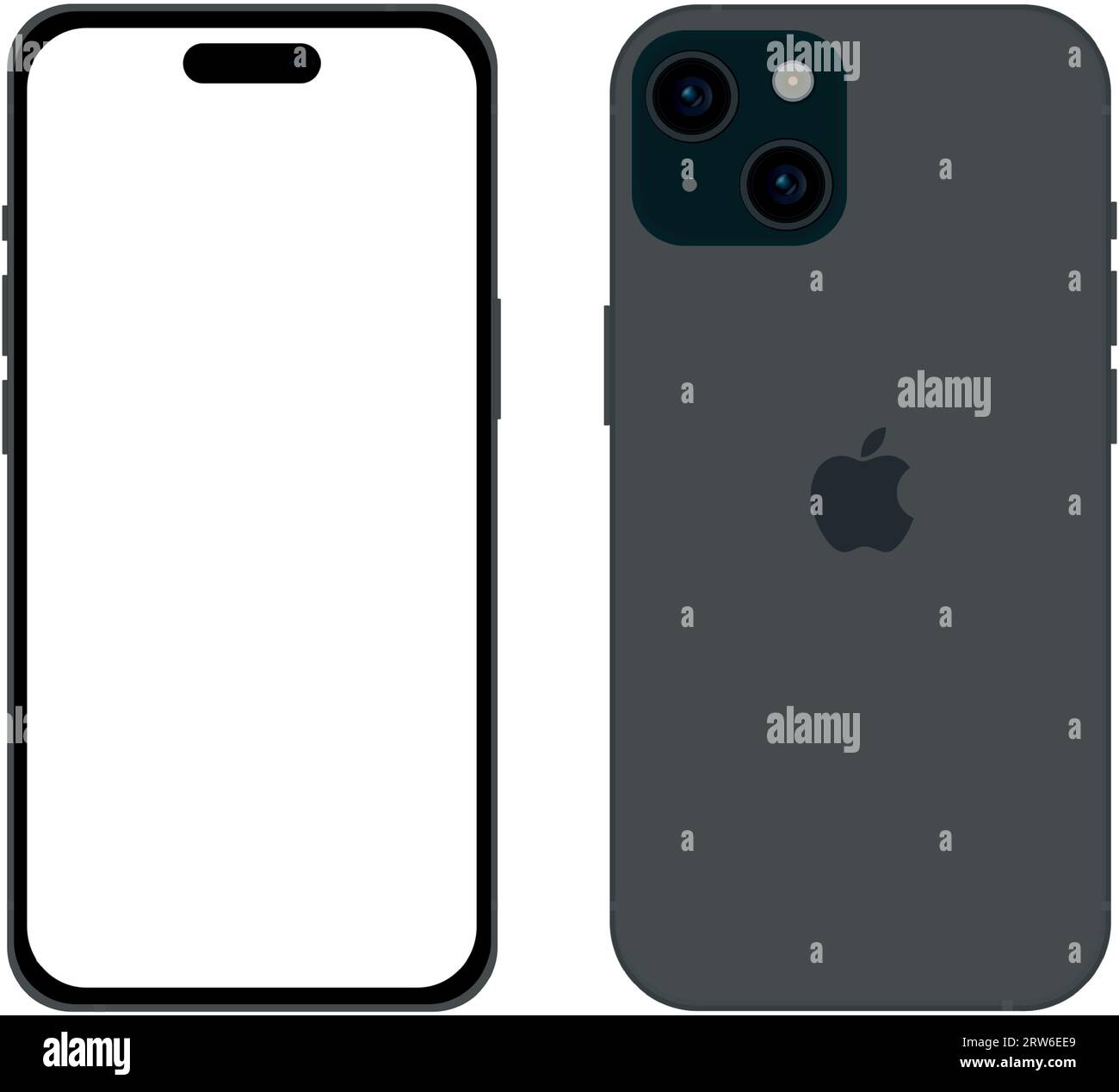 Neues schwarzes Modell des Apple iPhone 15 Smartphones, Modellvorlage auf weißem Hintergrund - Vektorillustration Stock Vektor